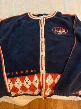 Vintage 90s Auburn Tigers Birch Bros Knit Cardigan Sweater Argyle Navy Orange